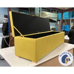 Sherwood Shallow Buttoned & Piped Lid Ottoman 183 x 53cm (72 x 21") Soft Weave Mustard - 1ins Square Foot 233741