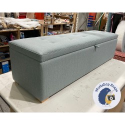 Sherwood Shallow Buttoned & Piped Lid Ottoman 183 x 53cm (72 x 21") Textured Weave Duck Egg - Self Piped - 1ins Square Natural Foot 6371