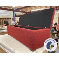 Sherwood Shallow Buttoned & Piped Lid Ottoman 183 x 53cm (72 x 21") Wool Plain Pomegranate - 1ins Square Mahogany Leg 8651