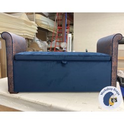 Lamorran Plain Lid Scroll Arm Storage Ottoman 144 x 56cm (56.5 x 22") Customers Own Material - Wings in Clarke & Clarke Leopardo Midnight Copper - Ottoman & Piping in Plush Velvet Navy Blue - 1.5cm Square Foot Mahogany 9487 Lamorran Plain Lid Scroll Arm Storage Ottoman 144 x 56cm (56.5 x 22") Customers Own Material - Wings in Clarke & Clarke Leopardo Midnight Copper - Ottoman & Piping in Plush Velvet Navy Blue - 1.5cm Square Foot Mahogany 9487