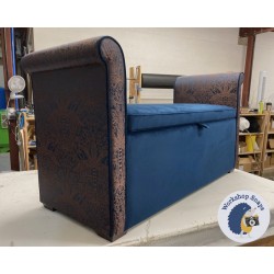 Lamorran Plain Lid Scroll Arm Storage Ottoman 144 x 56cm (56.5 x 22") Customers Own Material - Wings in Clarke & Clarke Leopardo Midnight Copper - Ottoman & Piping in Plush Velvet Navy Blue - 1.5cm Square Foot Mahogany 9487 Lamorran Plain Lid Scroll Arm Storage Ottoman 144 x 56cm (56.5 x 22") Customers Own Material - Wings in Clarke & Clarke Leopardo Midnight Copper - Ottoman & Piping in Plush Velvet Navy Blue - 1.5cm Square Foot Mahogany 9487