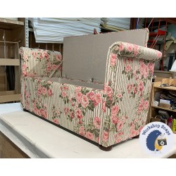 Cardinham Deep Buttoned Lid Scroll Arm Storage Ottoman 144 x 56cm (56.5 x 22") COM Buchanon Studio Ticking Rose Original - 1.5ins Dark Bun Foot 237045 Cardinham Deep Buttoned Lid Scroll Arm Storage Ottoman 144 x 56cm (56.5 x 22") COM Buchanon Studio Ticking Rose Original - 1.5ins Dark Bun Foot 237045