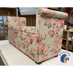 Cardinham Deep Buttoned Lid Scroll Arm Storage Ottoman 144 x 56cm (56.5 x 22") COM Buchanon Studio Ticking Rose Original - 1.5ins Dark Bun Foot 237045 Cardinham Deep Buttoned Lid Scroll Arm Storage Ottoman 144 x 56cm (56.5 x 22") COM Buchanon Studio Ticking Rose Original - 1.5ins Dark Bun Foot 237045