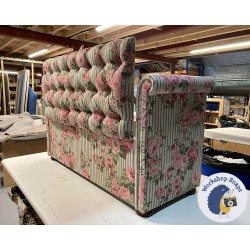 Cardinham Deep Buttoned Lid Scroll Arm Storage Ottoman 144 x 56cm (56.5 x 22") COM Buchanon Studio Ticking Rose Original - 1.5ins Dark Bun Foot 237045 Cardinham Deep Buttoned Lid Scroll Arm Storage Ottoman 144 x 56cm (56.5 x 22") COM Buchanon Studio Ticking Rose Original - 1.5ins Dark Bun Foot 237045