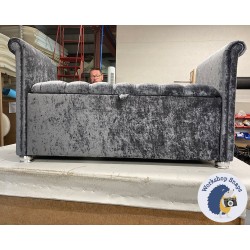 Cardinham Deep Buttoned Lid Scroll Arm Storage Ottoman 144 x 56cm (56.5 x 22") Jbrown Modena Steel - Swarovski Crystals - Sardinia Metal Bun Foot 239444 Cardinham Deep Buttoned Lid Scroll Arm Storage Ottoman 144 x 56cm (56.5 x 22") Jbrown Modena Steel - Swarovski Crystals - Sardinia Metal Bun Foot 239444