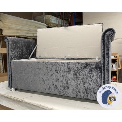 Cardinham Deep Buttoned Lid Scroll Arm Storage Ottoman 144 x 56cm (56.5 x 22") Jbrown Modena Steel - Swarovski Crystals - Sardinia Metal Bun Foot 239444 Cardinham Deep Buttoned Lid Scroll Arm Storage Ottoman 144 x 56cm (56.5 x 22") Jbrown Modena Steel - Swarovski Crystals - Sardinia Metal Bun Foot 239444