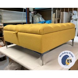 Savernake Deep Buttoned Lid Medium Depth Storage Footstool 91 x 91cm (36 x 36") Faux Wool Mustard - 6ins Metal Leg 8283