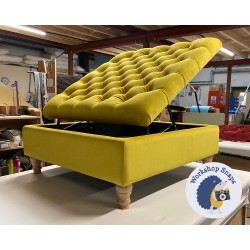 Savernake Deep Buttoned Lid Medium Depth Storage Footstool 91 x 91cm (36 x 36") Flat Velvet Buttercup - 5ins Turned Natural Leg