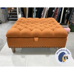 Savernake Deep Buttoned Lid Medium Depth Storage Footstool 91 x 91cm (36 x 36") Soft Weave Copper - Full Vintage Studs - 5ins Turned Oak Leg 6624