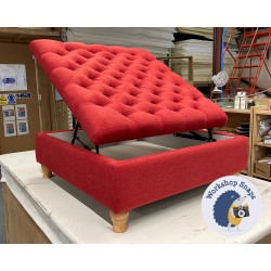 Savernake Deep Buttoned Lid Medium Depth Storage Footstool 91 x 91cm (36 x 36") Soft Weave Scarlet - 10.2cm Turned Leg Natural 9380