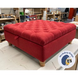 Savernake Deep Buttoned Lid Medium Depth Storage Footstool 91 x 91cm (36 x 36") Soft Weave Scarlet - 10.2cm Turned Leg Natural 9380