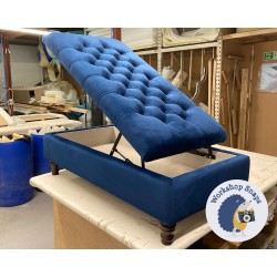 BESPOKE SIZE Savernake Deep Buttoned Lid Medium Depth Storage Footstool 122 x 66cm (48 x 27") Flat Velvet Royal - 12.7cm Turned Leg Mahogany 9539 BESPOKE SIZE Savernake Deep Buttoned Lid Medium Depth Storage Footstool 122 x 66cm (48 x 27") Flat Velvet Royal - 12.7cm Turned Leg Mahogany 9539