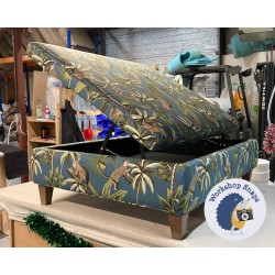 BESPOKE SIZE Savernake Deep Buttoned Lid Medium Depth Storage Footstool 122 x 91cm (48 x 36") Fryetts Monkey Teal - Single Piped Trim - 5ins Tapered Oak Leg 8102 BESPOKE SIZE Savernake Deep Buttoned Lid Medium Depth Storage Footstool 122 x 91cm (48 x 36") Fryetts Monkey Teal - Single Piped Trim - 5ins Tapered Oak Leg 8102