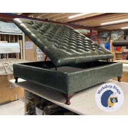 Savernake Deep Buttoned Lid Medium Depth Storage Footstool 122 x 122cm (48 x 48") Antique Matt Leather Foresta - Piped Trim - 4ins Queen Anne Leg 8172 Savernake Deep Buttoned Lid Medium Depth Storage Footstool 122 x 122cm (48 x 48") Antique Matt Leather Foresta - Piped Trim - 4ins Queen Anne Leg 8172