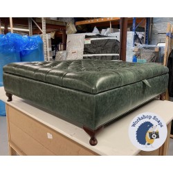 Savernake Deep Buttoned Lid Medium Depth Storage Footstool 122 x 122cm (48 x 48") Antique Matt Leather Foresta - Piped Trim - 4ins Queen Anne Leg 8172 Savernake Deep Buttoned Lid Medium Depth Storage Footstool 122 x 122cm (48 x 48") Antique Matt Leather Foresta - Piped Trim - 4ins Queen Anne Leg 8172