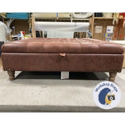 Savernake Deep Buttoned Lid Medium Depth Storage Footstool 122 x 122cm (48 x 48") Antique Matt Leather Mahogany - Corner Vintage Studs - 5ins Turned Oak Leg 5713 Savernake Deep Buttoned Lid Medium Depth Storage Footstool 122 x 122cm (48 x 48") Antique Matt Leather Mahogany - Corner Vintage Studs - 5ins Turned Oak Leg 5713