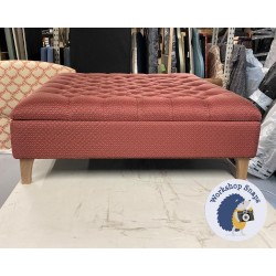 Savernake Deep Buttoned Lid Medium Depth Storage Footstool 122 x 122cm (48 x 48") COM Blendworth Highclere Red - Piped Trim - 6ins Concave Tapered Washed Oak Leg 7574 Savernake Deep Buttoned Lid Medium Depth Storage Footstool 122 x 122cm (48 x 48") COM Blendworth Highclere Red - Piped Trim - 6ins Concave Tapered Washed Oak Leg 7574