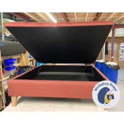 Savernake Deep Buttoned Lid Medium Depth Storage Footstool 122 x 122cm (48 x 48") COM Blendworth Highclere Red - Piped Trim - 6ins Concave Tapered Washed Oak Leg 7574 Savernake Deep Buttoned Lid Medium Depth Storage Footstool 122 x 122cm (48 x 48") COM Blendworth Highclere Red - Piped Trim - 6ins Concave Tapered Washed Oak Leg 7574