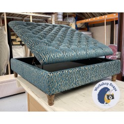 Savernake Deep Buttoned Lid Medium Depth Storage Footstool 122 x 122cm (48 x 48") COM Clarke & Clarke Beauvoir Lagoon - Single Piped Trim - 5ins Turned Oak Leg 8682 Savernake Deep Buttoned Lid Medium Depth Storage Footstool 122 x 122cm (48 x 48") COM Clarke & Clarke Beauvoir Lagoon - Single Piped Trim - 5ins Turned Oak Leg 8682