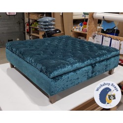 Savernake Deep Buttoned Lid Medium Depth Storage Footstool 122 x 122cm (48 x 48") Crushed Velvet Teal - 5ins Tapered Oak Leg 4338 Savernake Deep Buttoned Lid Medium Depth Storage Footstool 122 x 122cm (48 x 48") Crushed Velvet Teal - 5ins Tapered Oak Leg 4338