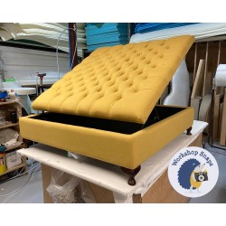 Savernake Deep Buttoned Lid Medium Depth Storage Footstool 122 x 122cm (48 x 48") Faux Wool Mustard - 4ins Queen Anne Mahogany Leg - 7870 Savernake Deep Buttoned Lid Medium Depth Storage Footstool 122 x 122cm (48 x 48") Faux Wool Mustard - 4ins Queen Anne Mahogany Leg - 7870