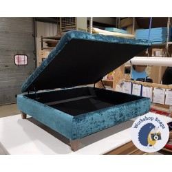 Savernake Deep Buttoned Lid Medium Depth Storage Footstool 122 x 122cm (48 x 48") Crushed Velvet Teal - 5ins Tapered Oak Leg 4338 Savernake Deep Buttoned Lid Medium Depth Storage Footstool 122 x 122cm (48 x 48") Crushed Velvet Teal - 5ins Tapered Oak Leg 4338