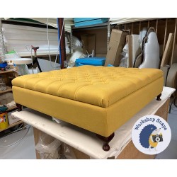 Savernake Deep Buttoned Lid Medium Depth Storage Footstool 122 x 122cm (48 x 48") Faux Wool Mustard - 4ins Queen Anne Mahogany Leg - 7870 Savernake Deep Buttoned Lid Medium Depth Storage Footstool 122 x 122cm (48 x 48") Faux Wool Mustard - 4ins Queen Anne Mahogany Leg - 7870