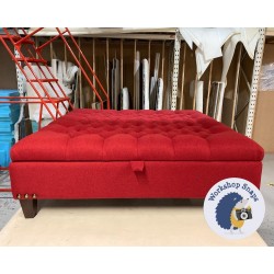 Savernake Deep Buttoned Lid Medium Depth Storage Footstool 122 x 122cm (48 x 48") Faux Wool Ruby - Corner Vintage Stud Trim - 5ins Tapered Mahogany Leg 7411 Savernake Deep Buttoned Lid Medium Depth Storage Footstool 122 x 122cm (48 x 48") Faux Wool Ruby - Corner Vintage Stud Trim - 5ins Tapered Mahogany Leg 7411