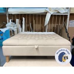 Savernake Deep Buttoned Lid Medium Depth Storage Footstool 122 x 122cm (48 x 48") Flat Velvet Dove - 6ins Concave Tapered Oiled Oak Leg 6862 Savernake Deep Buttoned Lid Medium Depth Storage Footstool 122 x 122cm (48 x 48") Flat Velvet Dove - 6ins Concave Tapered Oiled Oak Leg 6862