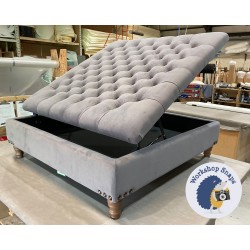 Savernake Deep Buttoned Lid Medium Depth Storage Footstool 122 x 122cm (48 x 48") Flat Velvet Whisper - Corner Vintage Studs - 5ins Turned Oak Leg 5200 Savernake Deep Buttoned Lid Medium Depth Storage Footstool 122 x 122cm (48 x 48") Flat Velvet Whisper - Corner Vintage Studs - 5ins Turned Oak Leg 5200