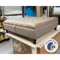 Savernake Deep Buttoned Lid Medium Depth Storage Footstool 122 x 122cm (48 x 48") House Cotton French Grey - 5ins Turned Mahogany Leg 7958 Savernake Deep Buttoned Lid Medium Depth Storage Footstool 122 x 122cm (48 x 48") House Cotton French Grey - 5ins Turned Mahogany Leg 7958