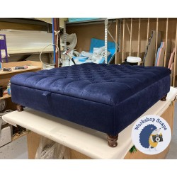 Savernake Deep Buttoned Lid Medium Depth Storage Footstool 122 x 122cm (48 x 48") House Velvet Indigo - 10.2cm Turned Mahogany Leg 9290 Savernake Deep Buttoned Lid Medium Depth Storage Footstool 122 x 122cm (48 x 48") House Velvet Indigo - 10.2cm Turned Mahogany Leg 9290