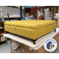 Savernake Deep Buttoned Lid Medium Depth Storage Footstool 122 x 122cm (48 x 48") Soft Weave Mustard - Piped Trim - 4ins Queen Anne Mahogany Leg 8248 Savernake Deep Buttoned Lid Medium Depth Storage Footstool 122 x 122cm (48 x 48") Soft Weave Mustard - Piped Trim - 4ins Queen Anne Mahogany Leg 8248
