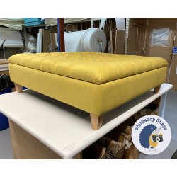 Savernake Deep Buttoned Lid Medium Depth Storage Footstool 122 x 122cm (48 x 48") Soft Weave Mustard - Single Piped Trim - 5ins Tapered Natural Leg 7905 Savernake Deep Buttoned Lid Medium Depth Storage Footstool 122 x 122cm (48 x 48") Soft Weave Mustard - Single Piped Trim - 5ins Tapered Natural Leg 7905