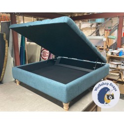 Savernake Deep Buttoned Lid Medium Depth Storage Footstool 122 x 122cm (48 x 48") Soft Weave Peacock - Single Piped - 5ins Turned Natural Leg 5860 Savernake Deep Buttoned Lid Medium Depth Storage Footstool 122 x 122cm (48 x 48") Soft Weave Peacock - Single Piped - 5ins Turned Natural Leg 5860