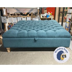 Savernake Deep Buttoned Lid Medium Depth Storage Footstool 122 x 122cm (48 x 48") Soft Weave Peacock - Single Piped - 5ins Turned Natural Leg 5860 Savernake Deep Buttoned Lid Medium Depth Storage Footstool 122 x 122cm (48 x 48") Soft Weave Peacock - Single Piped - 5ins Turned Natural Leg 5860