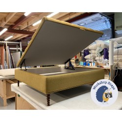 Savernake Deep Buttoned Lid Medium Depth Storage Footstool 122 x 122cm (48 x 48") Soft Weave Pistachio - Double Piped Trim - 16cm Bobbin Leg Walnut 9572 Savernake Deep Buttoned Lid Medium Depth Storage Footstool 122 x 122cm (48 x 48") Soft Weave Pistachio - Double Piped Trim - 16cm Bobbin Leg Walnut 9572