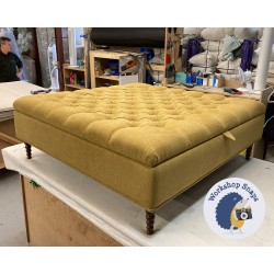 Savernake Deep Buttoned Lid Medium Depth Storage Footstool 122 x 122cm (48 x 48") Soft Weave Pistachio - Double Piped Trim - 16cm Bobbin Leg Walnut 9572 Savernake Deep Buttoned Lid Medium Depth Storage Footstool 122 x 122cm (48 x 48") Soft Weave Pistachio - Double Piped Trim - 16cm Bobbin Leg Walnut 9572