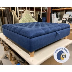 Savernake Deep Buttoned Lid Medium Depth Storage Footstool 122 x 122cm (48 x 48") Soft Weave Sapphire - 4ins Turned Natural Leg 7699 Savernake Deep Buttoned Lid Medium Depth Storage Footstool 122 x 122cm (48 x 48") Soft Weave Sapphire - 4ins Turned Natural Leg 7699