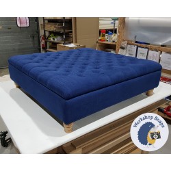 Savernake Deep Buttoned Lid Medium Depth Storage Footstool 122 x 122cm (48 x 48") Soft Weave Sapphire - Single Piped Trim - 4ins Turned Natural Leg 4436 Savernake Deep Buttoned Lid Medium Depth Storage Footstool 122 x 122cm (48 x 48") Soft Weave Sapphire - Single Piped Trim - 4ins Turned Natural Leg 4436