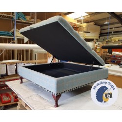 Savernake Deep Buttoned Lid Medium Depth Storage Footstool 122 x 122cm (48 x 48") Wool Check Powder - Full Vintage Stud Trim - 6ins Queen Anne Leg Mahogany Savernake Deep Buttoned Lid Medium Depth Storage Footstool 122 x 122cm (48 x 48") Wool Check Powder - Full Vintage Stud Trim - 6ins Queen Anne Leg Mahogany