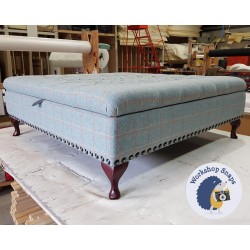 Savernake Deep Buttoned Lid Medium Depth Storage Footstool 122 x 122cm (48 x 48") Wool Check Powder - Full Vintage Stud Trim - 6ins Queen Anne Leg Mahogany Savernake Deep Buttoned Lid Medium Depth Storage Footstool 122 x 122cm (48 x 48") Wool Check Powder - Full Vintage Stud Trim - 6ins Queen Anne Leg Mahogany