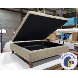 Savernake Deep Buttoned Lid Medium Depth Storage Footstool 122 x 122cm (48 x 48") Wool Check Yellow - 5ins Turned Leg Mahogany 4280 Savernake Deep Buttoned Lid Medium Depth Storage Footstool 122 x 122cm (48 x 48") Wool Check Yellow - 5ins Turned Leg Mahogany 4280