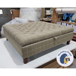 Savernake Deep Buttoned Lid Medium Depth Storage Footstool 122 x 122cm (48 x 48") Wool Check Yellow - 5ins Turned Leg Mahogany 4280 Savernake Deep Buttoned Lid Medium Depth Storage Footstool 122 x 122cm (48 x 48") Wool Check Yellow - 5ins Turned Leg Mahogany 4280