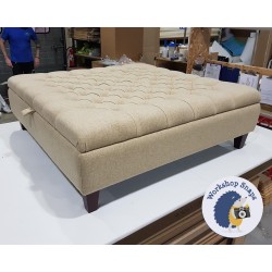 Savernake Deep Buttoned Lid Medium Depth Storage Footstool 122 x 122cm (48 x 48") Wool Plain Honey - 5ins Tapered Legs Mahogany 4486 Savernake Deep Buttoned Lid Medium Depth Storage Footstool 122 x 122cm (48 x 48") Wool Plain Honey - 5ins Tapered Legs Mahogany 4486