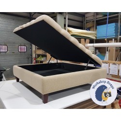 Savernake Deep Buttoned Lid Medium Depth Storage Footstool 122 x 122cm (48 x 48") Wool Plain Honey - 5ins Tapered Legs Mahogany 4486 Savernake Deep Buttoned Lid Medium Depth Storage Footstool 122 x 122cm (48 x 48") Wool Plain Honey - 5ins Tapered Legs Mahogany 4486