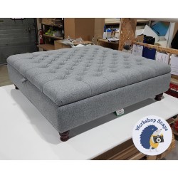 Savernake Deep Buttoned Lid Medium Depth Storage Footstool 122 x 122cm (48 x 48") Wool Plain Mid Grey - Single Piped Trim - 4ins Turned Mahogany Leg 4440 Savernake Deep Buttoned Lid Medium Depth Storage Footstool 122 x 122cm (48 x 48") Wool Plain Mid Grey - Single Piped Trim - 4ins Turned Mahogany Leg 4440