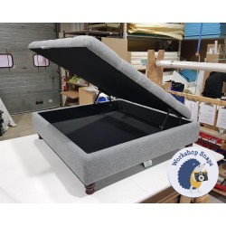 Savernake Deep Buttoned Lid Medium Depth Storage Footstool 122 x 122cm (48 x 48") Wool Plain Mid Grey - Single Piped Trim - 4ins Turned Mahogany Leg 4440 Savernake Deep Buttoned Lid Medium Depth Storage Footstool 122 x 122cm (48 x 48") Wool Plain Mid Grey - Single Piped Trim - 4ins Turned Mahogany Leg 4440