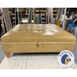 Bedgebury Shallow Buttoned & Piped Lid Medium Depth Storage Footstool 122 x 122cm (48 x 48") Antique Matt Leather Cream - Single Piped Trim - 5ins Tapered Natural Leg 9221