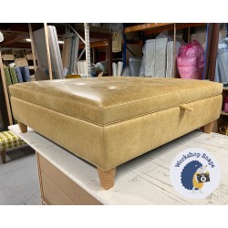 Bedgebury Shallow Buttoned & Piped Lid Medium Depth Storage Footstool 122 x 122cm (48 x 48") Antique Matt Leather Cream - Single Piped Trim - 5ins Tapered Natural Leg 9221